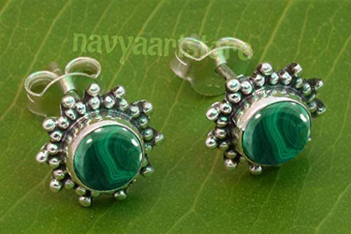 925 Sterling Silver Green Malachite Stud Post Earrings - Malachite Stone Gemstone Stud Earring Gift Jewellery For Girl women