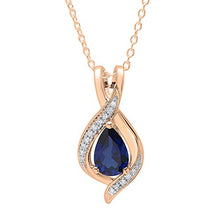 Load image into Gallery viewer, Dazzlingrock Collection Pear 9X6 MM Lab Created Blue Sapphire &amp; Round Natural White Diamond Ladies Teardrop Pendant,14K Rose Gold

