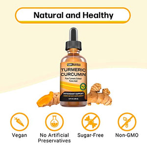 Max Absorption Liquid Turmeric Curcumin Drops | for Joint Pain, Digestion, Anti-Inflammation Support | Liposomal Organic Turmeric Root Extract with Fulvic Acid | Vegan, Non-GMO, Made in USA