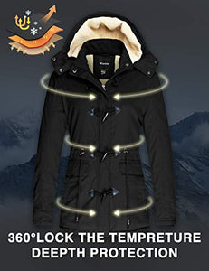 Wantdo Women's Warm Thickened Parka Jacket with Removable Hood Black, S