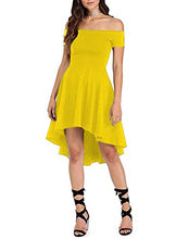 Load image into Gallery viewer, Sarin Mathews Women Off The Shoulder Short Sleeve High Low Cocktail Skater Dress Yellow S
