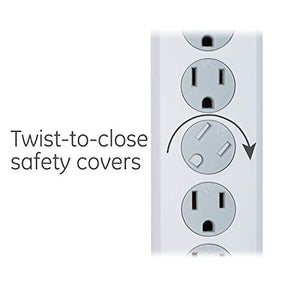 GE 6 Outlet Surge Protector, 10 Ft Extension Cord, Power Strip, 800 Joules, Flat Plug, Twist-to-Close Safety Covers, White, 14092