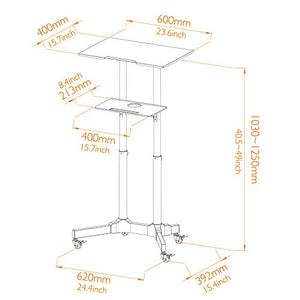 1home Steel Mobile Stand Up Desk Ajustable Laptop Workstation Muti-Purpose Rolling Podium Lectern with Wheels Laptop Workstation Desk with Storage Tray Black