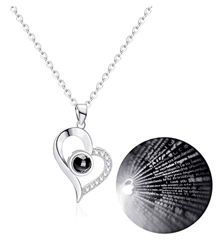 Load image into Gallery viewer, Tornito Gold Plated 100 Languages I Love You Memory Necklace Projection Pendant Necklace for Women (A1:Heart Shape,Silver Tone)