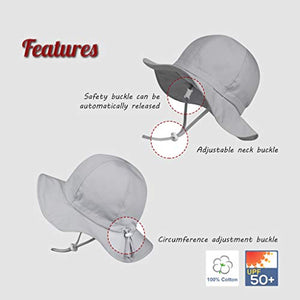 Ami&Li tots Adjustable Sunscreen Bucket Sun Protection Summer Hat for Baby Girl Boy Infant Kid Toddler Child UPF 50 Matte Grey