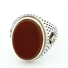 Load image into Gallery viewer, KAR 925K Stamped Sterling Silver Agate (Aqeeq) Ottoman Men&#39;s Ring K51C (8)
