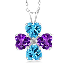 Load image into Gallery viewer, Gem Stone King 925 Sterling Silver Swiss Blue Topaz and Purple Amethyst Pendant Necklace For Women (3.50 Ct Heart Shape with 18 Inch Silver Chain)

