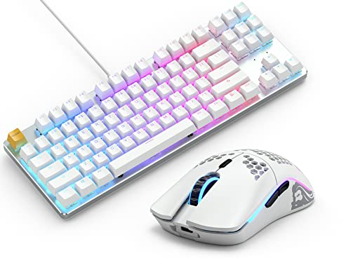 Gaming Keyboard and Mouse Combo - Glorious GMMK 87% Percent Backlit RGB TKL Mechanical Keyboard (White Ice) + Model O Wireless Gaming RGB Matte White Mouse