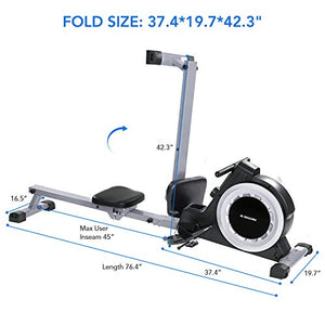 MaxKare Magnetic Rowing Machine Folding Exercise Rower 16-Level Tension Resistance Precise Display Panel with Storage Box Quite for Home Use