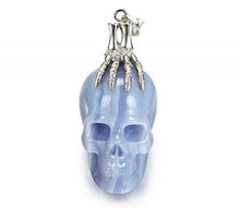Load image into Gallery viewer, Skullis Necklace of Blue Lace Agate Carved Crystal Skull and Silver Bones Pendant for Men and Women, 925 Sterling Silver Chain,Skull Jewelry.
