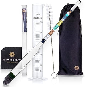 Brewer's Elite Hydrometer & Test Jar - for Home Brew Beer, Wine, Mead and Kombucha - Deluxe Triple Scale Set, Hardcase and Cloth - Specific Gravity ABV Tester