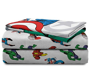 Jay Franco Marvel Avengers Comic Cool 7 Piece Queen Bed Set - Includes Comforter & Sheet Set - Bedding Features Captain America, Spiderman, Iron Man, Hulk, Thor - Super Soft (Official Marvel Product)
