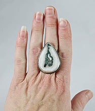 Load image into Gallery viewer, Solar Moss Agate Pear Sterling Silver Adjustable Size Ring
