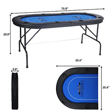 Load image into Gallery viewer, Vilobos Poker Table Foldable 6-8 Players Folding Poker Table Fully Assembled Casino-Style Texas Hold&#39;em Poker Table with Faux Leather Padded Rails and Cup Holders, Blue
