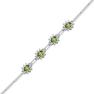 Gem Stone King 925 Sterling Silver Peridot Women's Tennis Bracelet 4.00 Carat Oval Shape Gemstone Birthstone 7 Inch with 1 Inch Extender