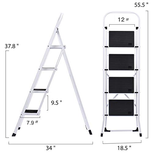 Load image into Gallery viewer, Delxo Folding 4 Step Ladder with Convenient Handgrip Anti-Slip Sturdy and Wide Pedal 300lbs Portable Steel Step Stool White and Black 4-Feet