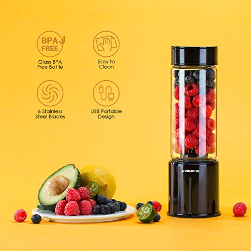 Load image into Gallery viewer, REDMOND Portable Blender 5000mAh USB Rechargeable Smoothie Blender with 16oz Glass Bottle Stainless Steel Shell for Smoothie Milk Shake Mini Travel Size - Black