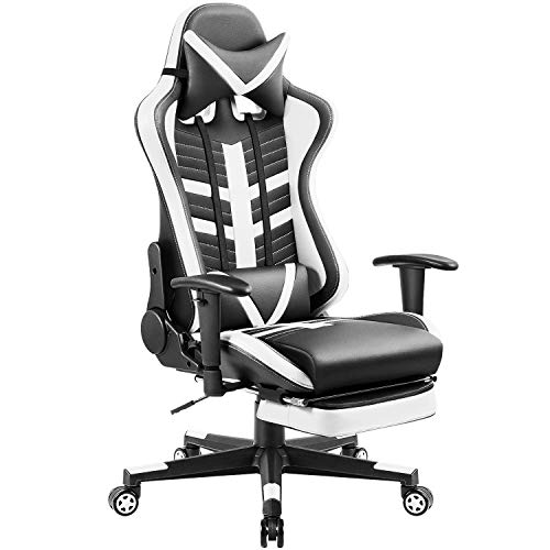 Homall Executive Desk Footrest Computer Swivel Office Headrest and Lumbar Support Ergonomic High-Back Racing Chair, Black/White