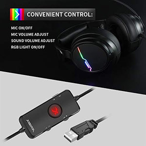 Jeecoo Xiberia USB Pro Gaming Headset for PC- 7.1 Surround Sound Headphones with Noise Cancelling Microphone- Memory Foam Ear Pads RGB Lights for Laptops