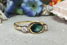 Load image into Gallery viewer, Triple Gemstones Ring - Green Tourmaline Ring - Stacking Ring - Gold Ring - Bezel Ring - Tiny Simple Jewelry
