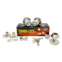 Load image into Gallery viewer, Grip Tight Tools ED03C-3, Set of 3 (Satin Stainless Steel) Combo Entry Lock Set Door Knob and Single Cylinder Deadbolt Alike: SC1 Keyway with 18 Keys Included
