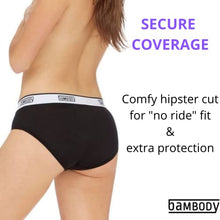 Load image into Gallery viewer, Absorbent Hipster: Sporty Period Panties | Protective Active Wear Underwear (MEDIUM, SINGLE PACK (BLACK))
