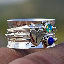 Load image into Gallery viewer, Amethyst and Moonstone Spinner Ring, 925 Sterling Silver Heart Designer Ring, Wide Band Ring, Hammered Meditation Ring (OPTIONS AVAILABLE FOR GEMSTONE &amp; HEART)
