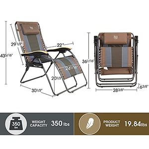 TIMBER RIDGE Oversized Zero Gravity Lounge Chair with 17 oz Sports Water Bottle, XL Padded Patio Chair with Cup Holder, Folding Reclining Lawn Chair with Adjustable Headrest, Support up to 350LBS