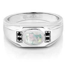 Load image into Gallery viewer, Gem Stone King 1.18 Ct Oval White Simulated Opal Black Diamond 925 Sterling Silver Men&#39;s Ring (Size 11)
