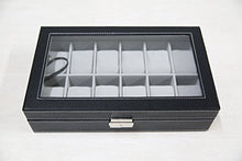 Load image into Gallery viewer, Sodynee WBPU12-03 Watch Dislpay Box Organizer, Pu Leather with Glass Top, Large, Black
