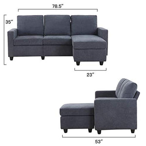 HONBAY Convertible Sectional Sofa Couch, L-Shaped Couch with Modern Linen Fabric for Small Space Dark Grey