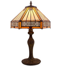 Load image into Gallery viewer, Tiffany Lamps Yellow Hexagon Stained Glass Lampshade Antique Base Mission Style End Coffee Table Lamps Read Lighting W12 H18 Inch for Living Room Bedroom Bedside Desk S011 WERFACTORY
