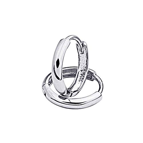 14k REAL White Gold 1.5mm Thickness Huggie Earrings (8 x 8 mm)
