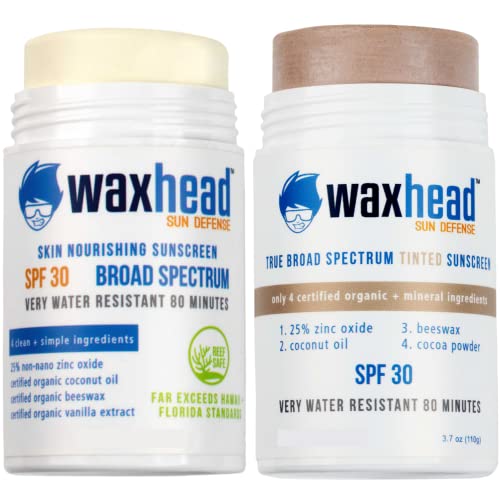 Waxhead Biodegradable Sunscreen Stick Bundle, Tinted Sunscreen and Non-Tint