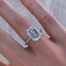 Load image into Gallery viewer, KEYZAR Engagement Rings for Women, Handmade Solitaire, 5ct Emerald Cut Moissanite 0.75ct 3D Diamonds Pave, 14k or 18k White Gold Wedding Promise Rings for Her, Includes Box (D-F Color, VVS1 Clarity)
