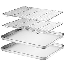 Load image into Gallery viewer, Wildone Baking Sheet &amp; Rack Set [2 Sheets + 2 Racks], Stainless Steel Cookie Pan with Cooling Rack, Size 16 x 12 x 1 Inch, Non Toxic &amp; Heavy Duty &amp; Easy Clean
