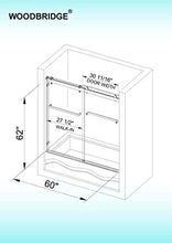 Load image into Gallery viewer, WOODBRIDGE SDD6062-B Frameless Bathtub Shower Doors 56-60" Width x 62" Height with 3/8"(10mm) Clear Tempered Glass, 2 Ways Opening &amp; Double Sliding Nickel Finish, Brushed Nickle
