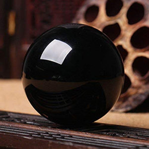JIC Gem Black Obsidian Sphere Ball Polished Natural Fengshui Healing Decoation Crystal Meditation Ball (2.2", 55mm) with Base