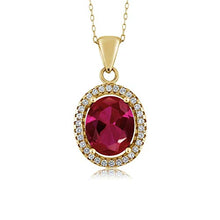 Load image into Gallery viewer, Gem Stone King 18K Yellow Gold Plated Silver Red Created Ruby Pendant Necklace For Women (4.40 Cttw, Oval 11X9MM, with 18 Inch Chain)
