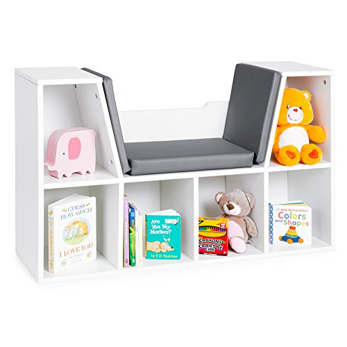 Best Choice Products Multi-Purpose 6-Cubby Kids Bedroom Storage Organizer Bookcases Shelf Furniture Decoration w/Cushioned Reading Nook, White