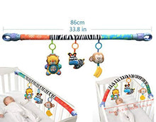 Load image into Gallery viewer, VX-star Baby Travel Play Arch Stroller/Crib Accessory,Cloth Animmal Toy and Pram Activity Bar with Rattle/Squeak/Teethers(Stripe)
