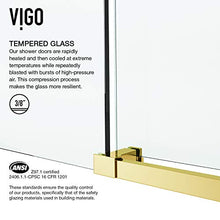 Load image into Gallery viewer, VIGO VG6021MGCL6076 3.0"L -60.0"W -76.0"H Elan Frameless Sliding Rectangle Shower Door with Clear Tempered Glass and Stainless Steel Hardware in Matte Gold Finish with Reversible Handle
