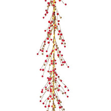 Load image into Gallery viewer, Christmas Garland with Lights - 6 Ft, Battery Operated, 100 LED Lights, Red and Gold Pip Berry Branch, Primitive/Farmhouse Style, Lighted Indoor Holiday Decor for Table or Fireplace Mantle
