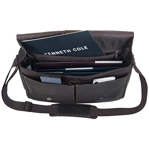 Load image into Gallery viewer, Kenneth Cole Reaction Risky Business Messenger Full-Grain Colombian Leather Crossbody Laptop Case & Tablet Day Bag, Dark Brown, One Size
