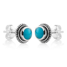 Load image into Gallery viewer, Women’s 925 Sterling Silver Round Braided Gemstone Post Stud Earrings, 9mm, Turquoise Gemstone
