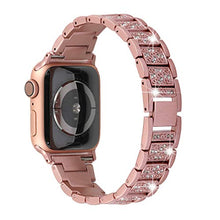 Load image into Gallery viewer, Falandi for Bling Rose Gold Apple Watch Band with Case 38mm iWatch Series 5/4/3/2/1, Dressy Diamond Rhinestone Jewelry Metal Bracelet Adjustable Wristband, Pink
