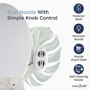 LUXE Bidet Neo 185 (Elite) Non-Electric Bidet Toilet Attachment w/ Self-cleaning Dual Nozzle and Easy Water Pressure Adjustment for Sanitary and Feminine Wash (White and White)