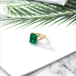 Gem Stone King 6.50 Ct Green Simulated Emerald 18K Yellow Gold Plated Silver Women's Solitaire Ring (Size 8)