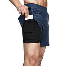 Load image into Gallery viewer, 33,000ft Men's 2 in 1 Workout Running Shorts Quick Dry Stretch 7 Inch Gym Training Sports Shorts with Pockets and Towel Loop Dark Blue
