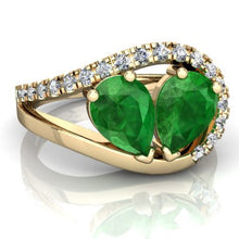 Load image into Gallery viewer, 14K Yellow Gold Emerald and Diamond Pear Nestled Heart Keepsake Ring - Size 8.5
